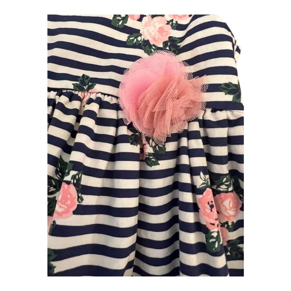 Mia & Mimi Navy Stripe Floral Dress with Tulle Flower, 18M Girls Baby Toddler - Picture 2 of 6